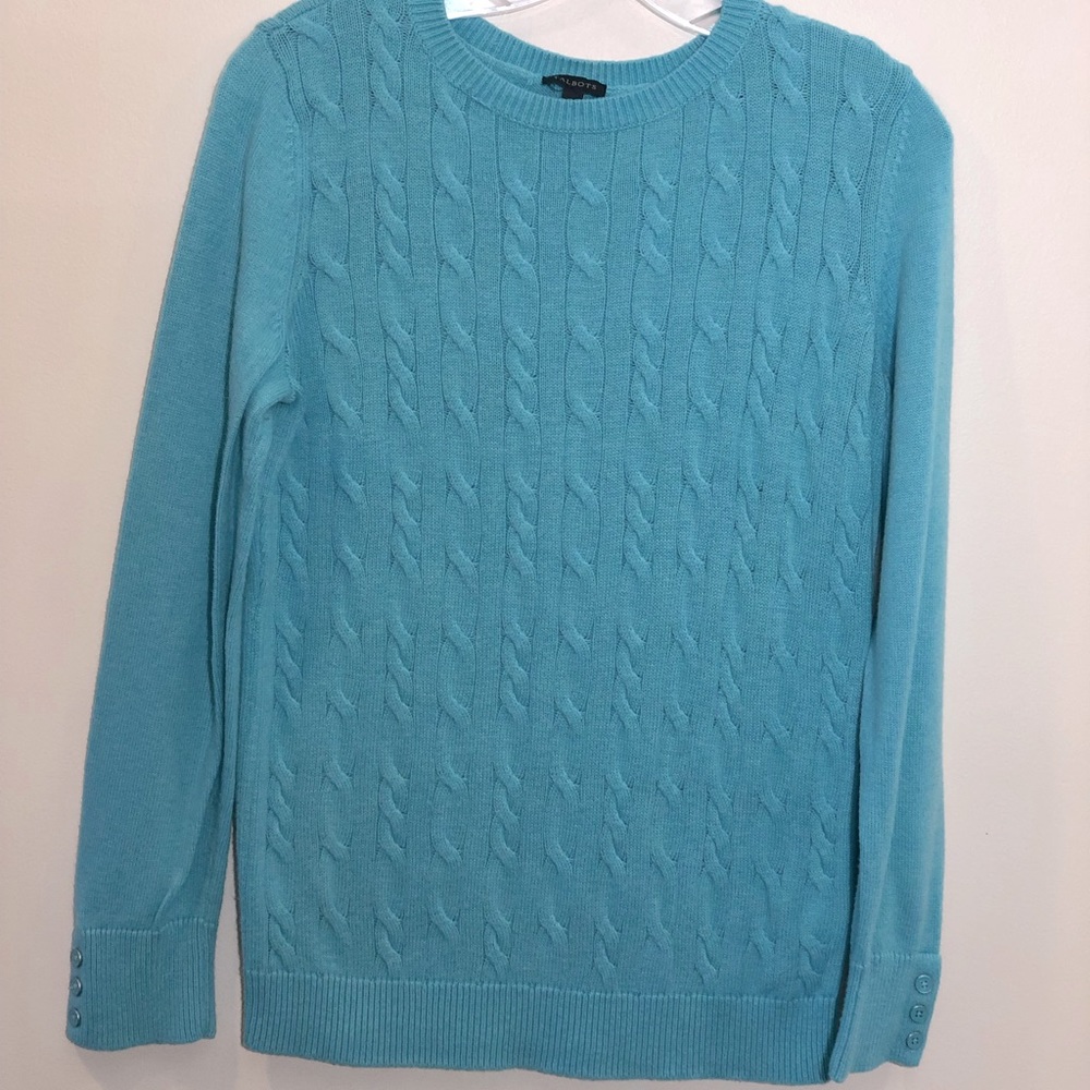 Talbots, Robins Egg Blue Cable Sweater, Size M